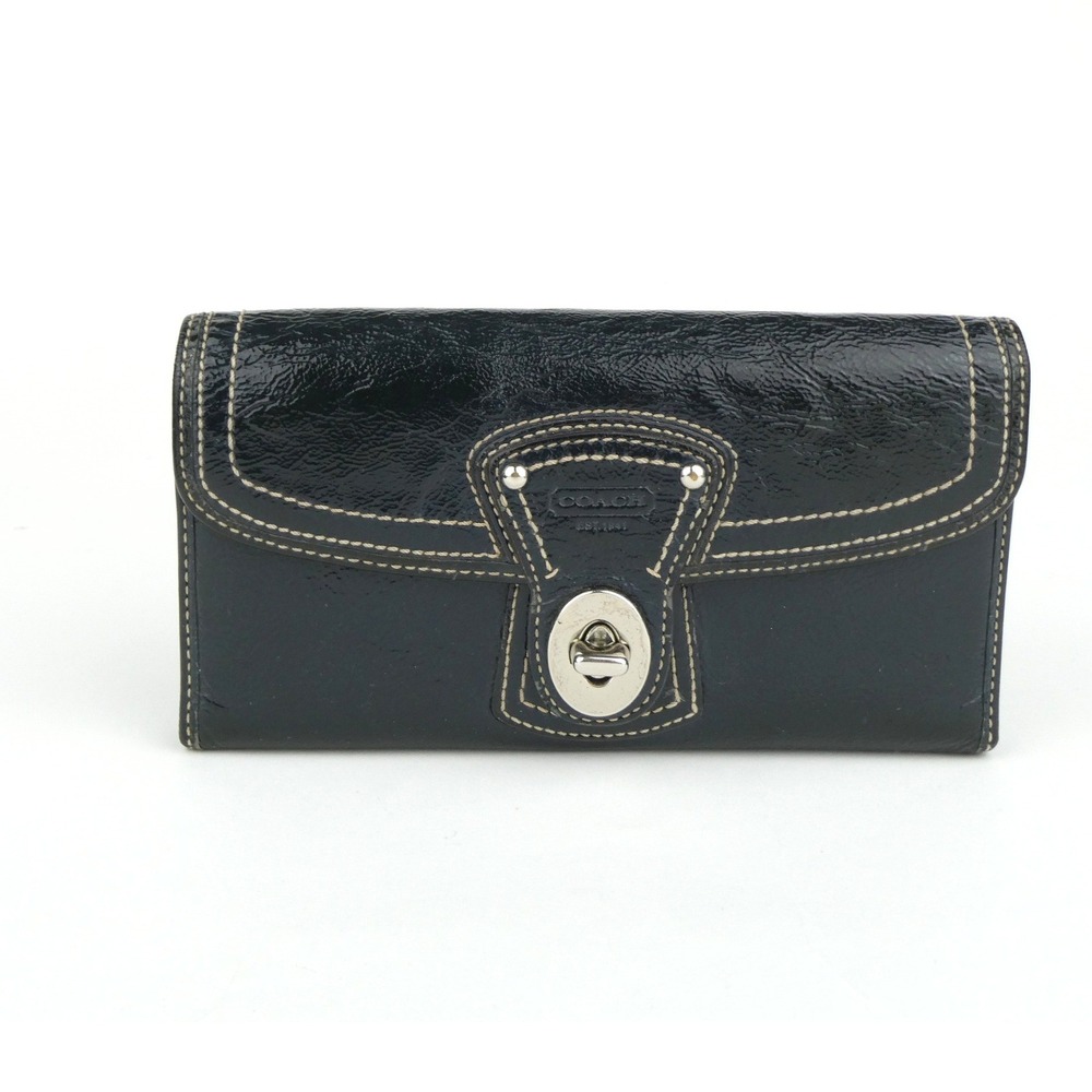 Coach Legacy Navy Patent Leather Turn Lock Trifold Wallet